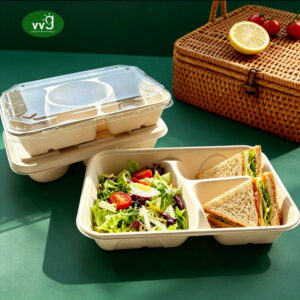 3 Compartment Bagasse Lunch Box With Lid