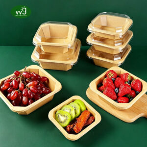 Disposable Kraft Food Container With PET Lid