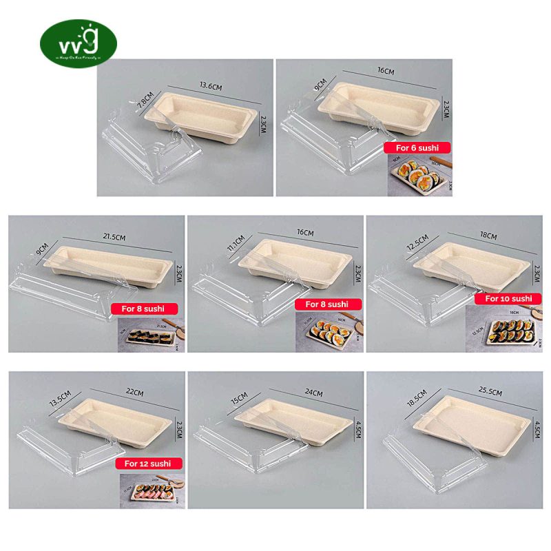 Bagasse Sushi Tray With Lid